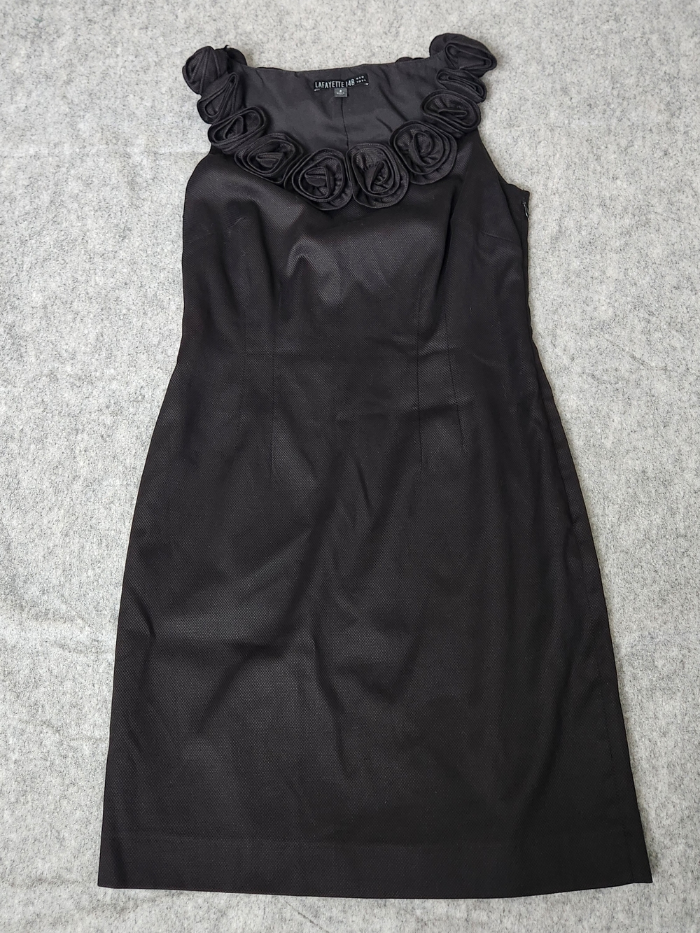 Lafayette 148 New York Rosettes Sheath Dress Women's 4 Black Lined Zip Career